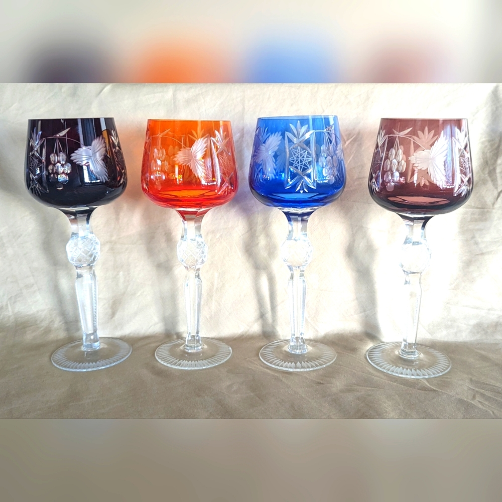 Beautiful Crystal German Lausitzer or Czech Bohemian Cut to Crystal Wine Glasses
